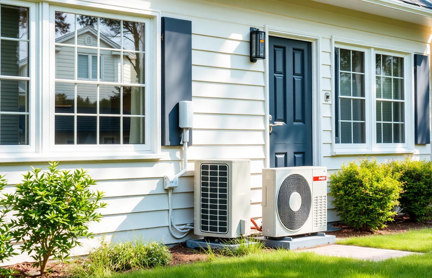 Residential home exterior with an outdoor air conditioning unit